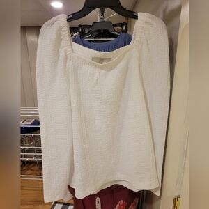 Nwot LOFT White Square Neck Textured Blouse